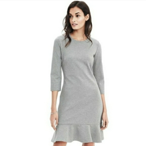 Banana Republic Heathered Grey Ponte Knit Flounce Ruffle Hem sz 8 - Picture 1 of 5